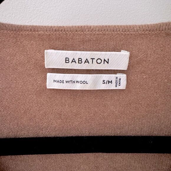 Babaton Oversized Linen Wool Blend Split Hem V Neck Sweater w Pockets Sz S/M - Picture 5 of 8